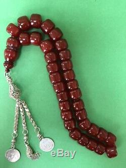 Antique Ottoman Damari Faturan cherry amber bakelite islamic prayer beads 98g R