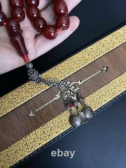 Antique Ottoman Faturan Cherry Amber Misbaha Tasbih Large Prayer Beads