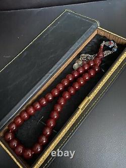 Antique Ottoman Faturan Cherry Amber Misbaha Tasbih Large Prayer Beads