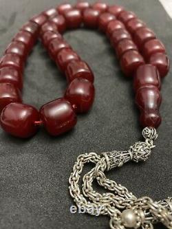 Antique Ottoman Faturan German Cherry Amber Sandalous Misbaha Prayerbeads Rosary