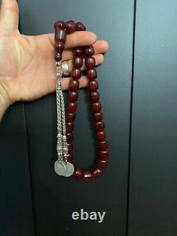 Antique Ottoman Faturan German Cherry Amber Sandalous Misbaha Prayerbeads Rosary