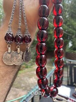 Antique Ottoman Faturan Rosary Cherry Fire Amber Bakelite Prayer Beads Original