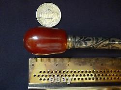 Antique Ottoman Hookah Holder Red Cherry Amber Bakelite Faturan Silver And
