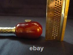 Antique Ottoman Hookah Mouthpiece Red Cherry Amber Bakelite Faturan Rare Niello