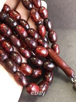 Antique Ottoman Yaldes Zaphrani cherry amber bakelite islamic prayer beads 71g