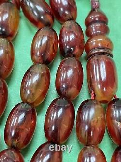 Antique Peeled Damari Faturan cherry amber bakelite islamic prayer beads 31g R1