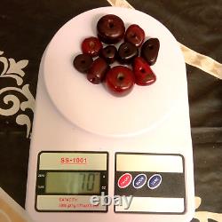 Antique Phenolic Resin Cherry Amber Faturan Bakelite 9 beads 70 Gram