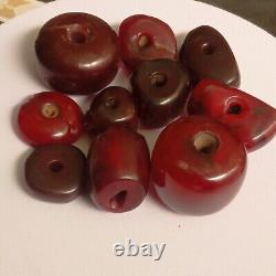 Antique Phenolic Resin Cherry Amber Faturan Bakelite 9 beads 70 Gram