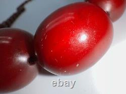 Antique Prayer Bakelite Dark Cherry Amber Graduated Bead Necklace excellent 75 g