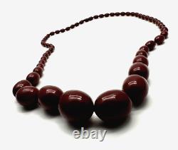 Antique Prayer Bakelite Dark Cherry Amber Graduated Bead Necklace excellent 75 g