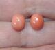 Antique Quality Rare Old Red Salmon Momo Japanese 10 Mm Coral Stud Earrings