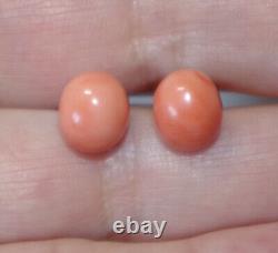 Antique Quality Rare Old Red Salmon Momo Japanese 10 MM Coral Stud Earrings