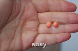 Antique Quality Rare Old Red Salmon Momo Japanese 10 MM Coral Stud Earrings