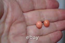 Antique Quality Rare Old Red Salmon Momo Japanese 10 MM Coral Stud Earrings