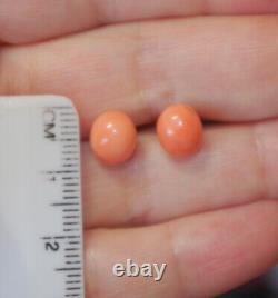 Antique Quality Rare Old Red Salmon Momo Japanese 10 MM Coral Stud Earrings