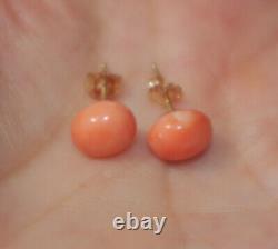 Antique Quality Rare Old Red Salmon Momo Japanese 10 MM Coral Stud Earrings