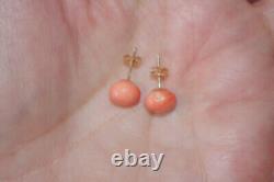 Antique Quality Rare Old Red Salmon Momo Japanese 10 MM Coral Stud Earrings