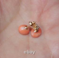 Antique Quality Rare Old Red Salmon Momo Japanese 10 MM Coral Stud Earrings