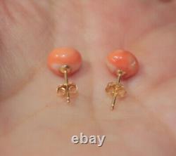 Antique Quality Rare Old Red Salmon Momo Japanese 10 MM Coral Stud Earrings