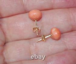 Antique Quality Rare Old Red Salmon Momo Japanese 10 MM Coral Stud Earrings