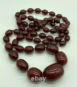 Antique Rare Cherry Amber Faturan Marbled Bakelite Barrel Bead Necklace 42 140g