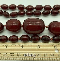 Antique Rare Cherry Amber Faturan Marbled Bakelite Barrel Bead Necklace 42 140g