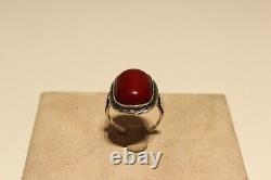 Antique Rare Nice Hand Made Solid Silver Men's Ladies Ring With Cherry Amber