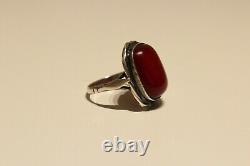 Antique Rare Nice Hand Made Solid Silver Men's Ladies Ring With Cherry Amber