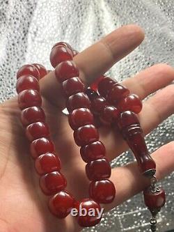 Antique Rare Ottoman Damari Faturan Cherry Amber Bakelite Islamic Pray 70 g
