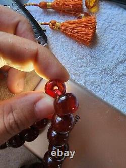 Antique Rare Ottoman Damari Faturan Cherry Amber Bakelite Islamic Prayer 75grams