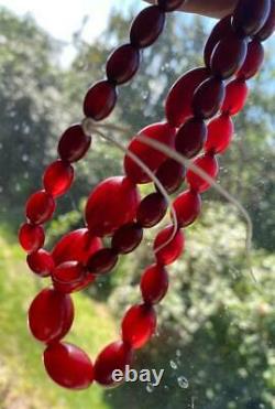 Antique Red Cherry Amber Bakelite Graduated Beads Necklace 70 grams, tested