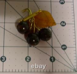 Antique Russian Natural Baltic Stone Cognac Cherry Amber Pin Brooch Untreated