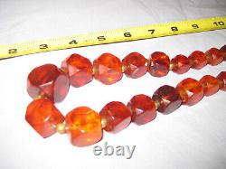 Antique Strand Faceted Reddish Amber Beads 141+ Grams Cube Shaped Gorgeous