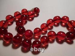 Antique Stunning Genuine Cherry Amber Bakelite Necklace Round Beads 76.6 Grams