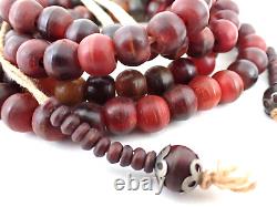Antique Tibetan Prayer Beads Carved Cherry Amber Round Beads withWooden Counters