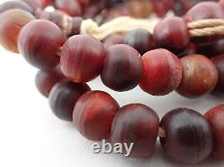 Antique Tibetan Prayer Beads Carved Cherry Amber Round Beads withWooden Counters