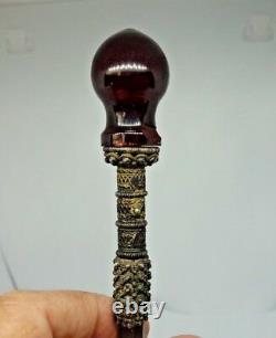Antique Turkish Ottoman Filigree Silver Cigarette Holder Cherry Bakelite Amber
