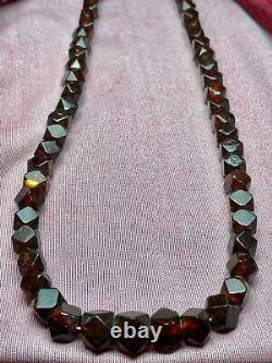 Antique Unusually Faceted & Graduated Cherry Amber Continuous Necklace 28