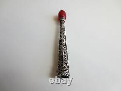 Antique VINTAGE Silver FILIGREE RED AMBER SMOKING PIPE CIGARETTE-HOLDER RARE