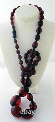 Antique Victorian Amber Necklace Genuine Faceted Amber Beads Cherry (5394)