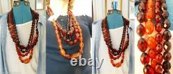 Antique Victorian Amber Necklace Genuine Faceted Amber Beads Dark Cherry (5395)