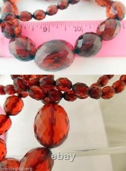 Antique Victorian Amber Necklace Genuine Faceted Amber Beads Light Cherry 5393
