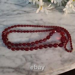 Antique Victorian Amber Necklace Genuine Faceted Beads Cherry 38