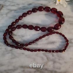 Antique Victorian Amber Necklace Genuine Faceted Beads Dark Cherry 28