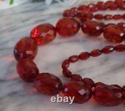 Antique Victorian Amber Necklace opera length Genuine Faceted Beads Cherry 60