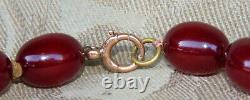 Antique Victorian Cherry Red Baltic Amber Oval Graduated Beads Necklace 9k Gold
