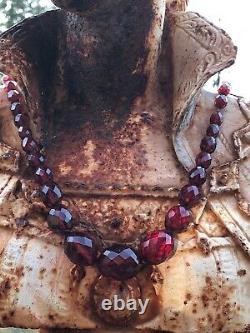 Antique Victorian Dark Red Cherry Amber Bakelite Faceted Bead Necklace