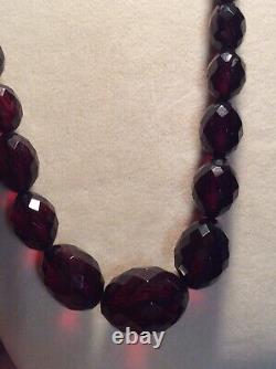 Antique Victorian Faceted Cherry Amber Beaded Necklace