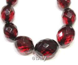 Antique Victorian Faceted Cherry Amber Graduated Necklace 30