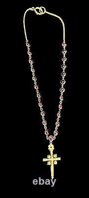 Antique Victorian Garnet Necklace 14k Gold Filled Chain With Cross Pendant